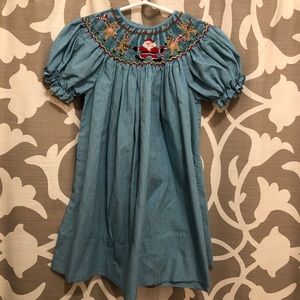 Christmas Santa & Reindeer Smocked Dress • 2T